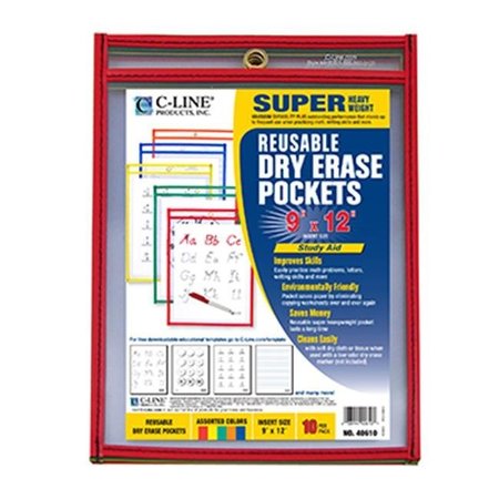 C-LINE PRODUCTS C-Line Products Inc CLI40610 C Line Reusable 10Pk 9X12 Dry Erase Pockets Assorted Primary CLI40610